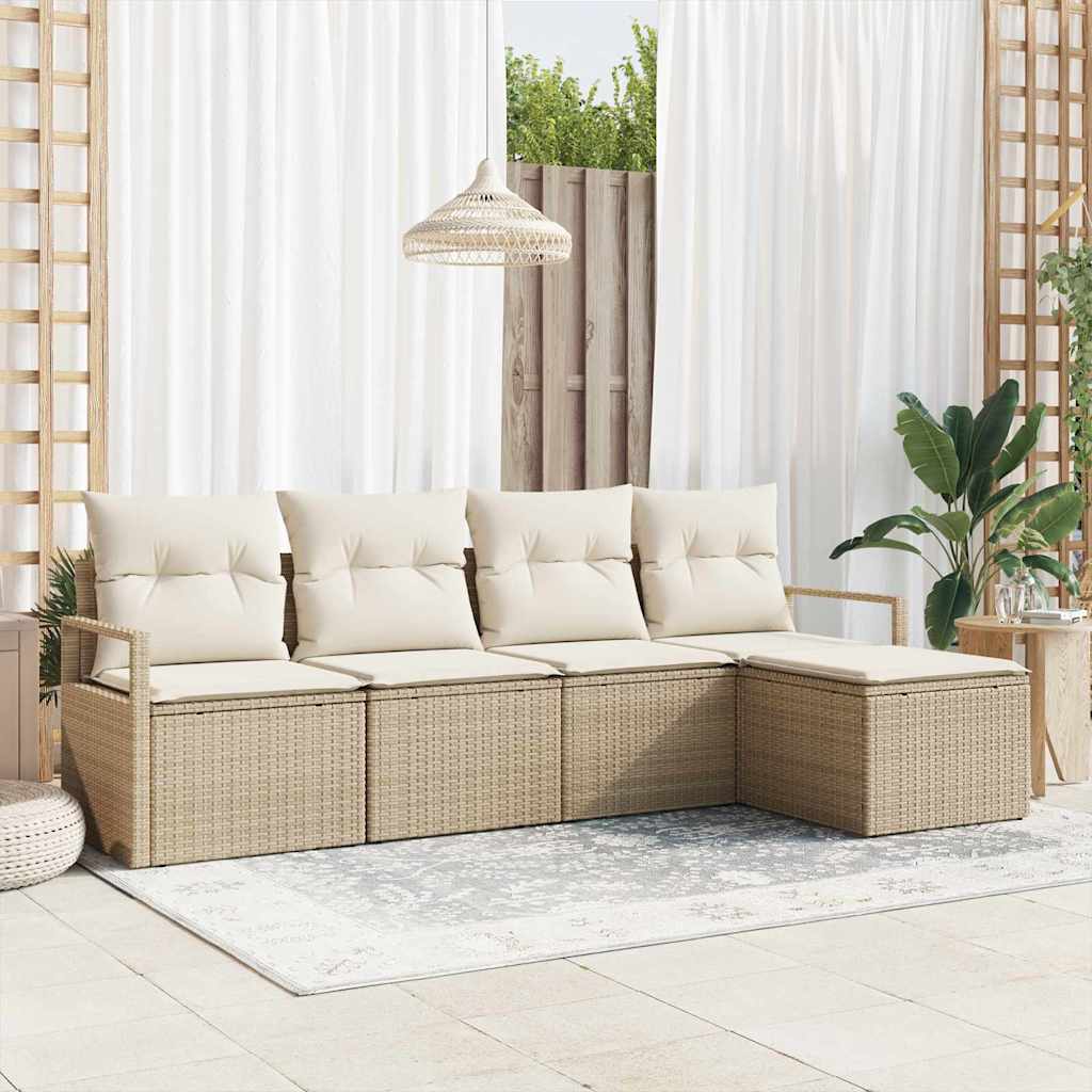 Garten-Sofa-Set mit Kissen mit Speicher 5 pcs Beige und Creme